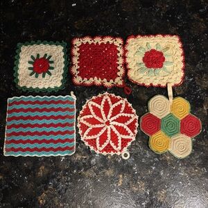 Six Vintage Crochet Potholders